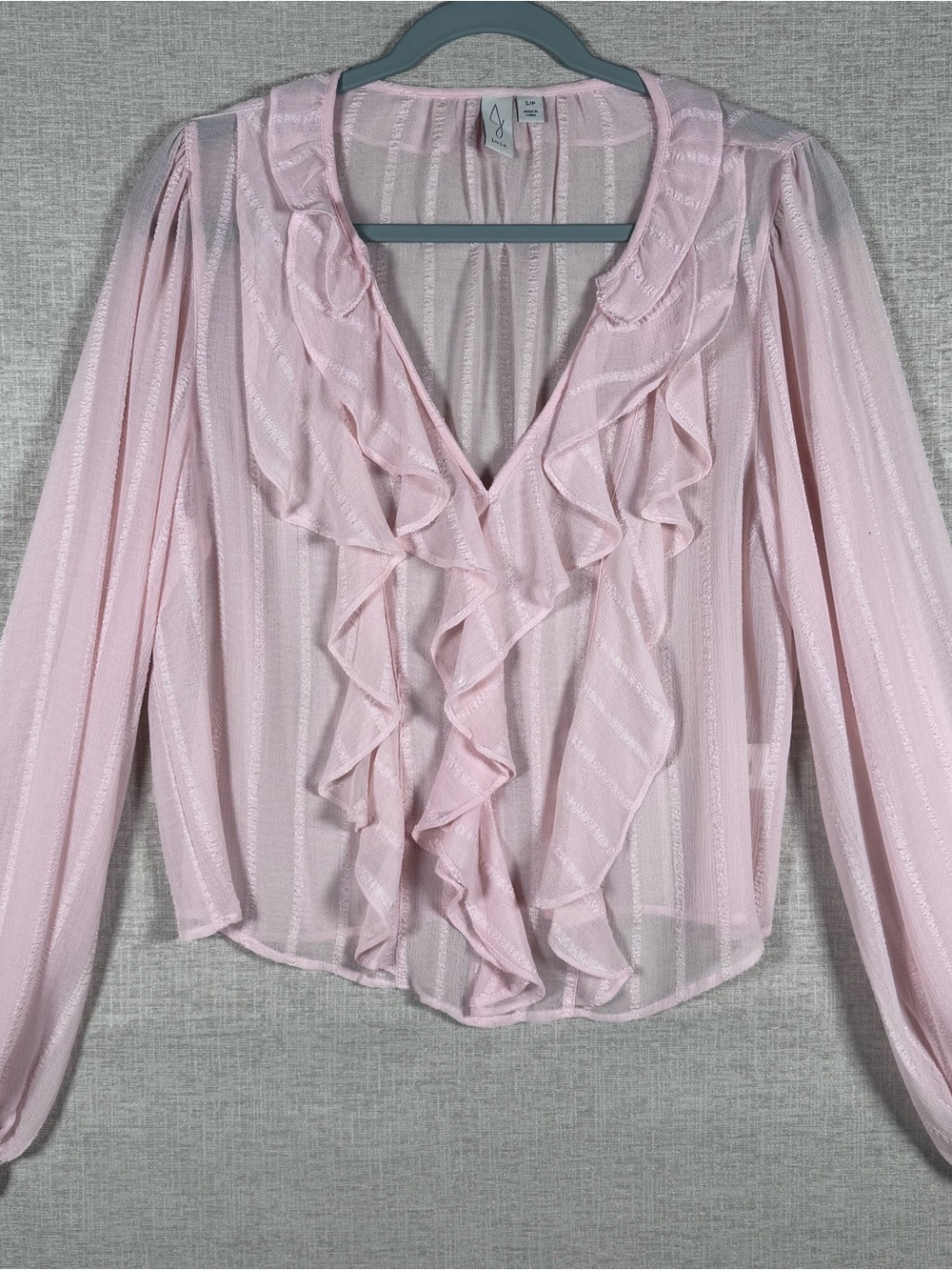 Joie Pale Pink Ruffle V-Neck Sheer Blouse S/P